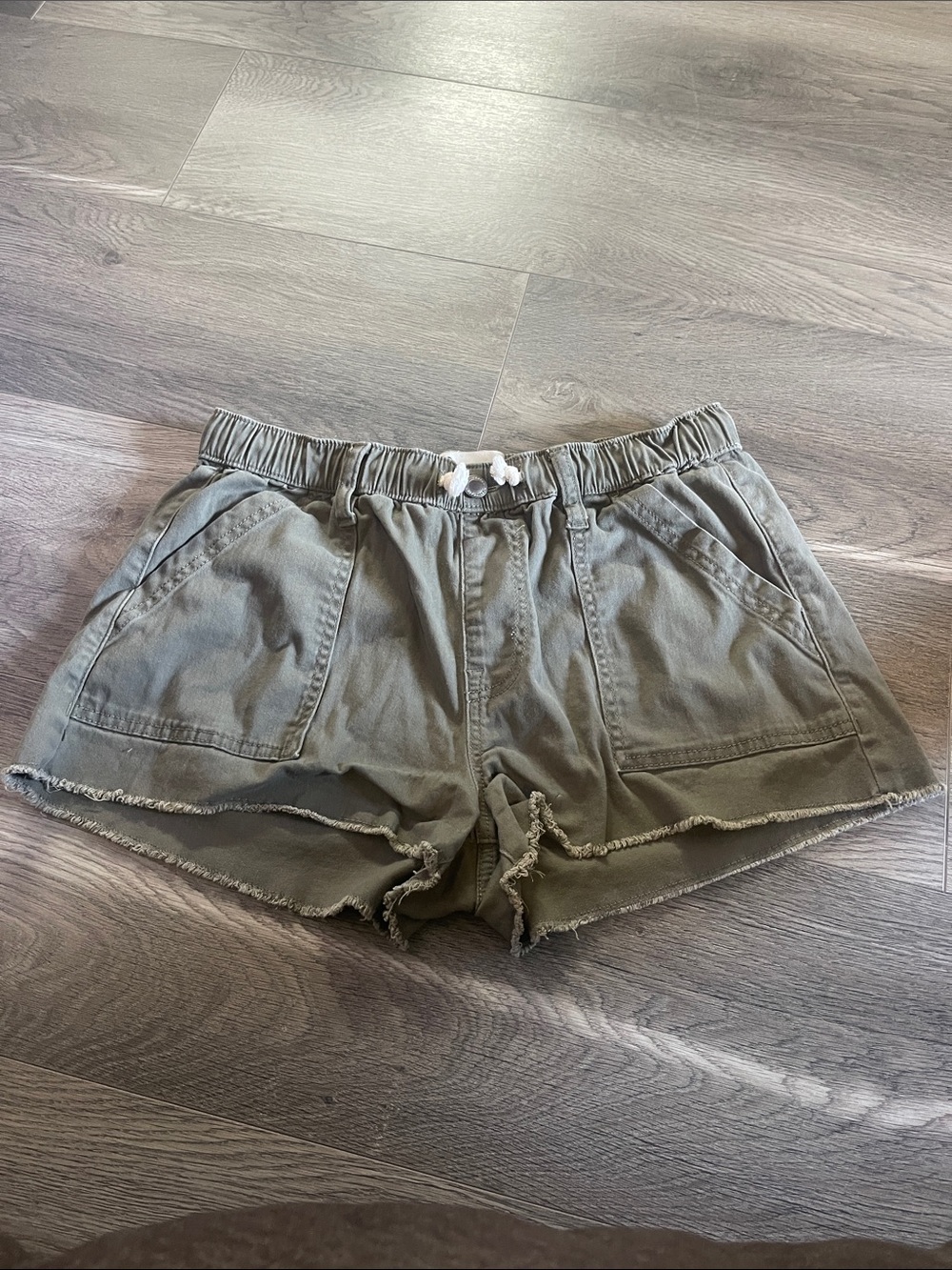 No Boundaries Olive Green High-Waist Drawstring Shorts